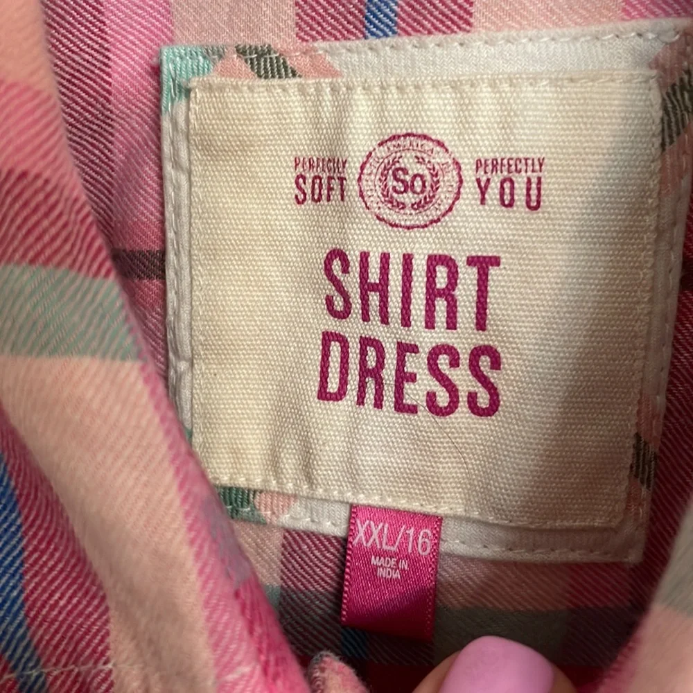 SO Pink Plaid Sleeveless Shirt Dress Sequin XXL 16
